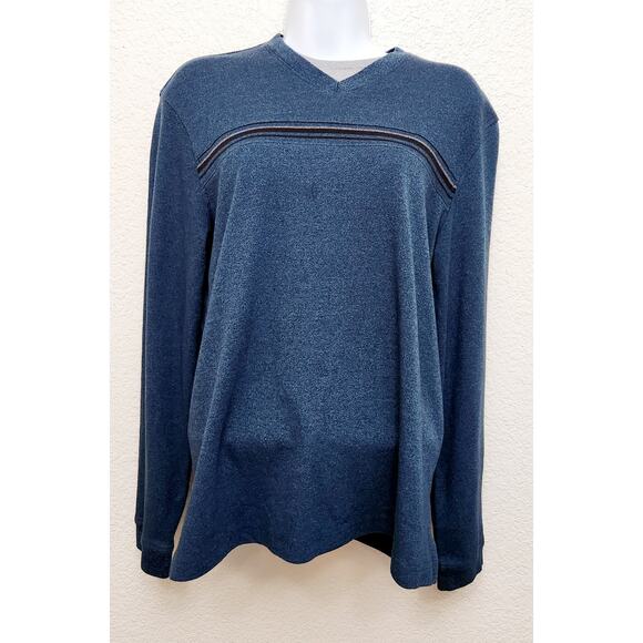 Van Heusen Blue Gray Long Sleeve Layered Look Top Small Lightweight V Neck - Picture 1 of 4
